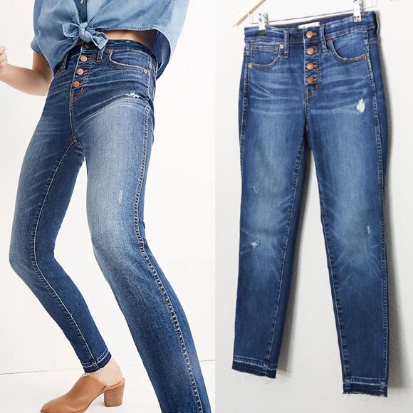 Madewell 10" High-Rise Skinny Jeans Drop-Hem Edition Women's 26 Button Fly $135 - Picture 3 of 16